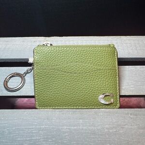 Coach “Coachtopia” Wavy Zip Card Case, Electric Kelp Green Leather